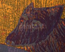 Fekete Esteban (1924-2009): Halász kutyával. Színes fametszet, papír, jelzett, számozott (78/100). B...