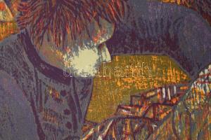 Fekete Esteban (1924-2009): Halász kutyával. Színes fametszet, papír, jelzett, számozott (78/100). B...