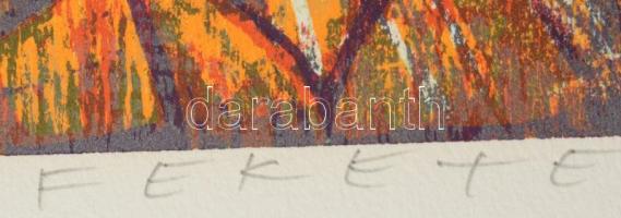 Fekete Esteban (1924-2009): Halász kutyával. Színes fametszet, papír, jelzett, számozott (78/100). B...