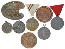 1951-1978. Vegyes, 8db-os Kerékpáros díjérem tétel, közte 1956. "XX. KER ÁLT. ISK. BAJNOKSÁG - ELŐRE" kétoldalas fém díjérem mellszalagon. Szign.: "TRUKI" T:XF-F, patina