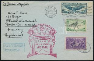 1939 Ajánlott légi levél Németországba / Registered airmail cover to Germany "NORTHERN TRANS-ATLANTIC first flight"