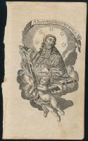 cca 1800 Nepomuki Szent Jánost ábrázoló rézmetszetű szentkép 10x16 cm