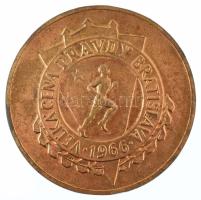 Szlovákia 1966. "Az Igazság Nagydíja - Pozsony" kétoldalas, aranyozott bronz díjérem (60mm) T:XF,VF, aranyozás kopás Slovakia 1966. "Velká cena Pravdy - Bratislava" two-sided, gilded bronze award medallion (60mm) C:XF,VF, gild worn