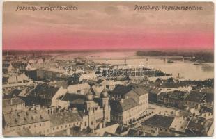 1911 Pozsony, Pressburg, Bratislava; látkép madártávlatból, zsinagóga / general view with synagogue (ázott sarok / wet corner)