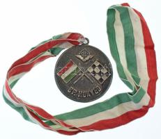 1968. Magyar Motorsport Szövetség "MMSZ - BP. HONVÉD / O.B. GYORS I FORD 1968. V. 12. OLDALKOCSI - II." kétoldalas, ezüstözött, részben festett díjérem, nemzeti színű nyakszalagon T:VF, patina, ezüstözés kopás