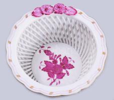 Herendi Apponyi mintás áttört porcleán kínáló. Kézzel festett, jelzett, hibátlan d: 10 cm