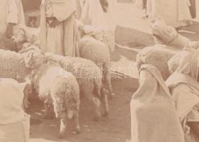 cca 1900 Biskra, Algéria, piac, kartonra kasírozott, feliratozott fotó, 21×27 cm