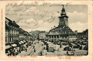 1903 Brassó, Kronstadt, Brasov; Piac tér a tanácsházzal. Julius Müller utóda Alfred Tartler / Marktplatz / market (EM)