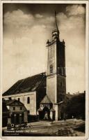 1939 Rimaszombat, Rimavská Sobota; Református templom, Braun Jenő üzlete / Ref. kostol / Calvinist church, shop (fa)