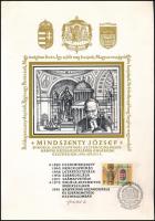 1991 Mindszenty József bíboros hamvai hazahozatalának emlékére emléklap Vertel József, a tervező aláírásával, alkalmi bélyegzéssel
