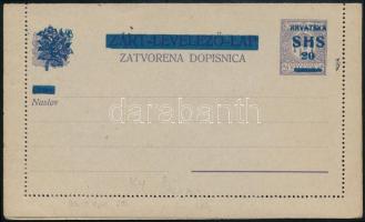 SHS 1918 Felülnyomott díjjegyes zárt levelezőlap, használatlan / Unused PS-card Signed: Bodor