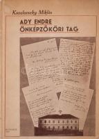 Kovalovszky Miklós: Ady Endre önképzőköri tag. A szerző, Kovalovszky Miklós (1910-1997) nyelvész, irodalomtörténész, filológus által dedikált példány. Bp., 1943, szerzői kiadás (Kispest, Fischhof Henrik-ny.), 71+(1) p. Kiadói papírkötés, minimálisan sérült és foltos borítóval.
