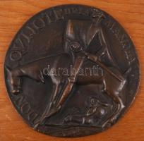 Olcsai Kiss Zoltán (1895-1981): Don Quijote. Bronz plakett falemezre rögzítve, d:15,5 cm, 26×21 cm