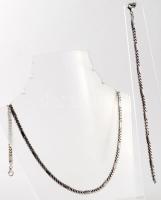 Ezüst(Ag) fantáziaszemes nyaklánc és karkötő, jelzett, h: 19,5 és 45 cm, nettó: 14,2 g