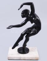Kerényi Jenő (1908-1975): Táncosnő (Táncoló art deco nőalak), 1929-30 körül. zománcozott fém, jelzés nélkül, márvány talapzaton 28 cm