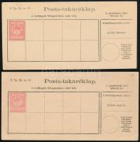 1910 2 db használatlan Posta takaréklap I-II típus / PS-postal saving cards, unused