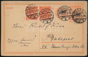 1922 Díjkiegészített díjjegyes levelezőlap Budapestre / PS-card with additional franking "GOCH"