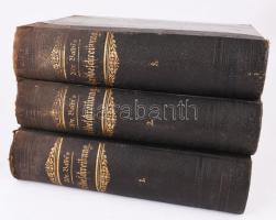 [Balbi, Adriano (1872-1848)] Adrian Balbi's Allgemeine Erdbeschreibung. Neu bearbeitet und erweitert von Franz Heiderich. I-III. köt. Wien-Pest-Leipzig, 1893-1894, A. Hartleben. Szövegközti és egészoldalas, fekete-fehér képekkel, ill. kihajtható, színes térképekkel. Német nyelven. Aranyozott gerincű félvászon-kötésben, változó állapotban.