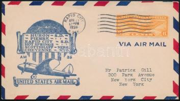 1938 Légi levél / Airmail cover "RAPID CITY" - New York
