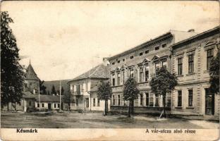 Késmárk, Kezmarok; A vár utca alsó része, Thököly vár / street view, castle (r)