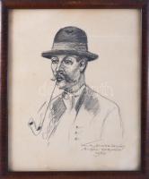 Kurländer István (-), működött a XX. sz. első felében: Bugaci paraszt, 1931. Ceruza, papír, jelzett, hátoldalán Kurländer István autográf feliratával, üvegezett fakeretben, 26,5×22 cm