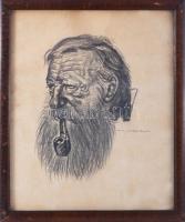 Kurländer István (-), működött a XX. sz. első felében: Tiroli tanulmányfej, 1931. Ceruza, papír, jelzett, hátoldalán Kurländer István autográf feliratával, üvegezett fakeretben, 26,5×22 cm