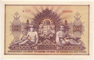1943. 100P "Szálasi-kiadás" "E 017 000000"-as sorszámmal, csak hátlap, előlapon csak alapnyomat, ívből kézzel kivágva T:AU,XF papírránc, részben hullámos papír, gyűrődés(?) / Hungary 1943. 100 Pengő "Szálasi Issue" "E017 000000" serial number, on front side only underprint, hand cut from sheet C:AU,XF printing crease, partially wavy paper, crease(?) Adamo SPT18.3 var.
