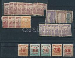 Arató-Parlament és Kisegítő portó 28 db bélyeg hármas lyukasztással, 2 db stecklapon