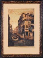 Paulovits Pál (1892-1975): Venezia, Palazzo Widmann. Színezett rézkarc, papír, jelzett. Kissé foltos. Üvegezett, dekoratív fakeretben. 36×25 cm