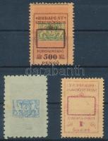 3 db Budapest Székesfőváros okmánybélyeg: tévnyomat, gépszínátnyomat