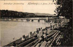 Hainburg an der Donau, Feldmäßiger Brückenschlag. P. Ledermann / K.u.k. soldiers, bridge (fl)