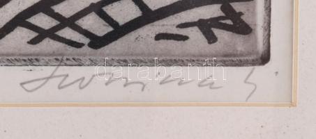 Luzsicza Lajos (1920-2005): Liptó (Felvidék, Tátra). Rézkarc, papír. Jelzett. 19x29 cm. Üvegezett fa...