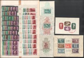 Kis tétel, benne Szent István (II.) blokk, Bethlen fogazott blokk, Árvíz és Művész blokk + Horthy 20 sor + Bélyegjubileum 18 sor