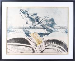 Czinke Ferenc (1926-2000): Búcsúzó Villő. Színes rézkarc, papír, jelzett, számozott (25/100). Üvegezett, dekoratív fakeretben, 41,5×56,5 cm