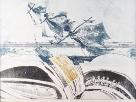 Czinke Ferenc (1926-2000): Búcsúzó Villő. Színes rézkarc, papír, jelzett, számozott (25/100). Üvegez...