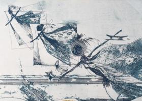 Czinke Ferenc (1926-2000): Búcsúzó Villő. Színes rézkarc, papír, jelzett, számozott (25/100). Üvegez...