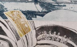 Czinke Ferenc (1926-2000): Búcsúzó Villő. Színes rézkarc, papír, jelzett, számozott (25/100). Üvegez...