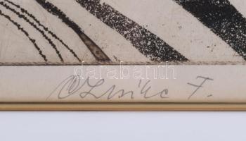 Czinke Ferenc (1926-2000): Búcsúzó Villő. Színes rézkarc, papír, jelzett, számozott (25/100). Üvegez...