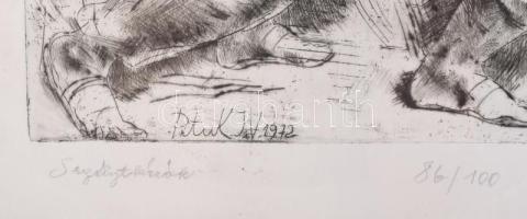 Pituk József Viktórián (1906-1991): Segélythívók, 1972. Rézkarc, papír, jelzett, számozott (86/100),...