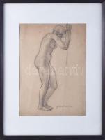 Gábor Móric (1889-1987): Álló női akt. Ceruza, papír, jelzett, üvegezett fakeretben, 28,5×21 cm