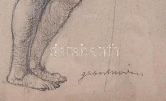 Gábor Móric (1889-1987): Álló női akt. Ceruza, papír, jelzett, üvegezett fakeretben, 28,5×21 cm