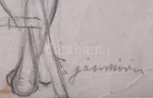 Gábor Móric (1889-1987): Ülő női hátakt. Ceruza, papír, jelzett, üvegezett fakeretben, 24×15,5 cm