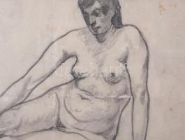 Kádár Béla (1877-1956): Ülő női akt. Ceruza, papír, jelzett, hajtásnyomokkal, apró sérüléssel, kissé...