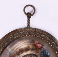 Miniatúra. Festett elefántcsont, XIX. sz. eleje. Réz keretben 6,5x8 cm 

Miniature. Painted ivory,...