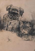 Jelzés nélkül (feltehetően Rainerné Istvánffy Gabriella): Kutya, cica és szitakötő. Rézkarc, papír, ...