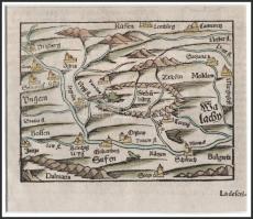 1544 Magyarország és Erdély korabeli, színezett, fametszetű térképe. Hátoldalán Magyarország leírása...