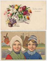 4 db RÉGI litho motívum képeslap, egyiken cenzúra bélyegzés / 4 pre-1945 litho postcards, with 1 cen...