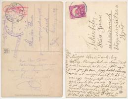 4 db RÉGI litho motívum képeslap, egyiken cenzúra bélyegzés / 4 pre-1945 litho postcards, with 1 cen...