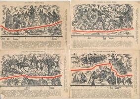 6 db RÉGI művészlap vegyes minőségben: Magyarország történelme metszetekben, sorozat. Kiadja a Magyar Nemzeti Szövetség, Majoros István, Pál Ferenc / 6 pre-1945 art postcards in mixed quality: history of Hungarian Kingdom