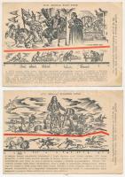 6 db RÉGI művészlap vegyes minőségben: Magyarország történelme metszetekben, sorozat. Kiadja a Magya...